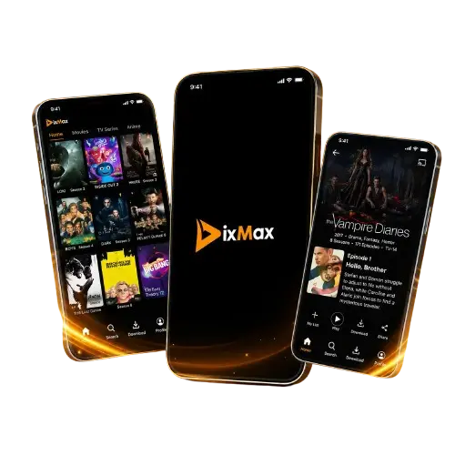 DixMax Streaming App interface with movies, TV series, and entertainment content
