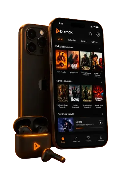 DixMax para iPhone con películas, series de televisión, entretenimiento en HD y navegación fácil de usar en dispositivos iOS.