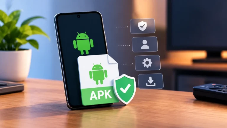 Archivo APK seguro en Android con escudo de protección y permisos